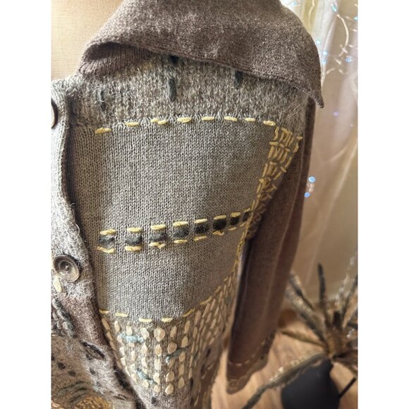 J Jill Patchwork Wool Blend Cardigan Sweater Chunky Mixed Knit Heather Pewter M - Picture 7 of 16